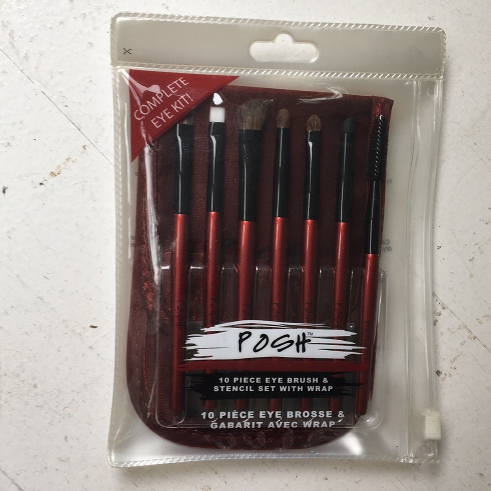 Posh 10 piece eye brush & stencil set with wrap